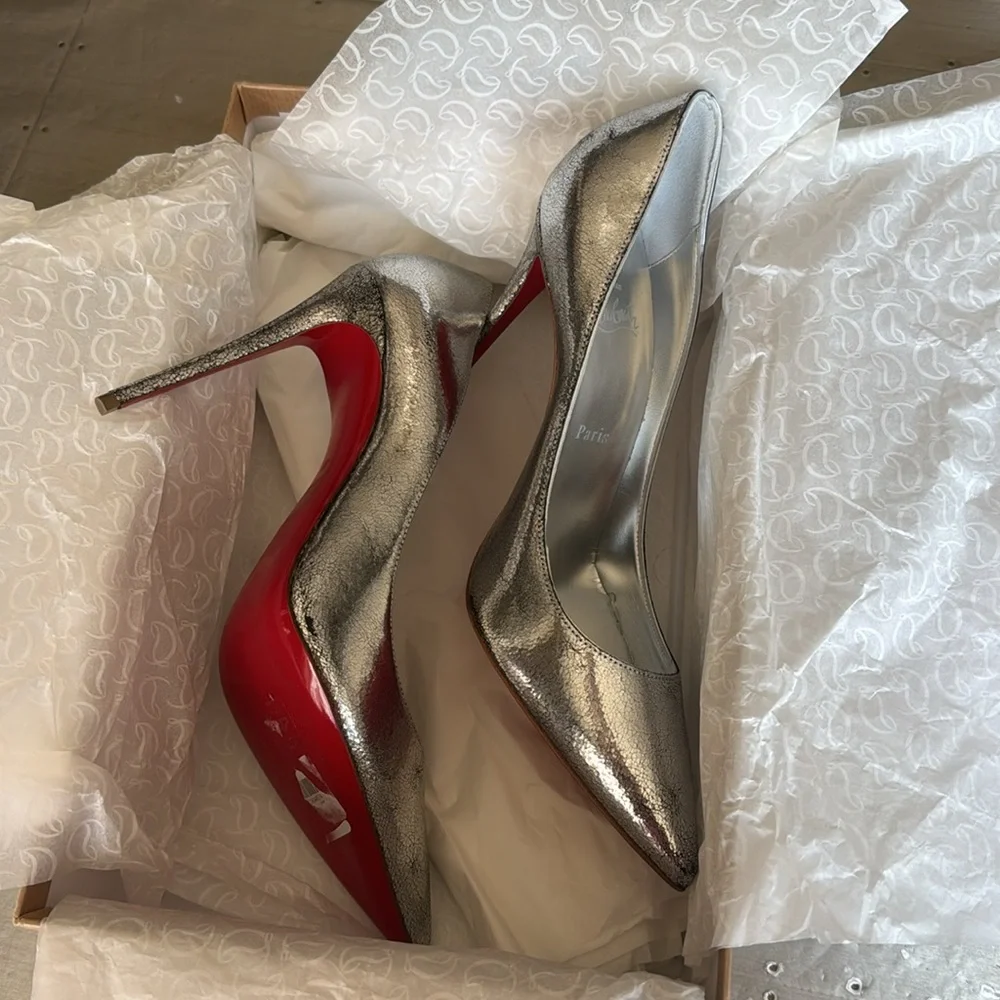Christian Louboutin Kate 100mm antique silver finish pump stiletto sz 40